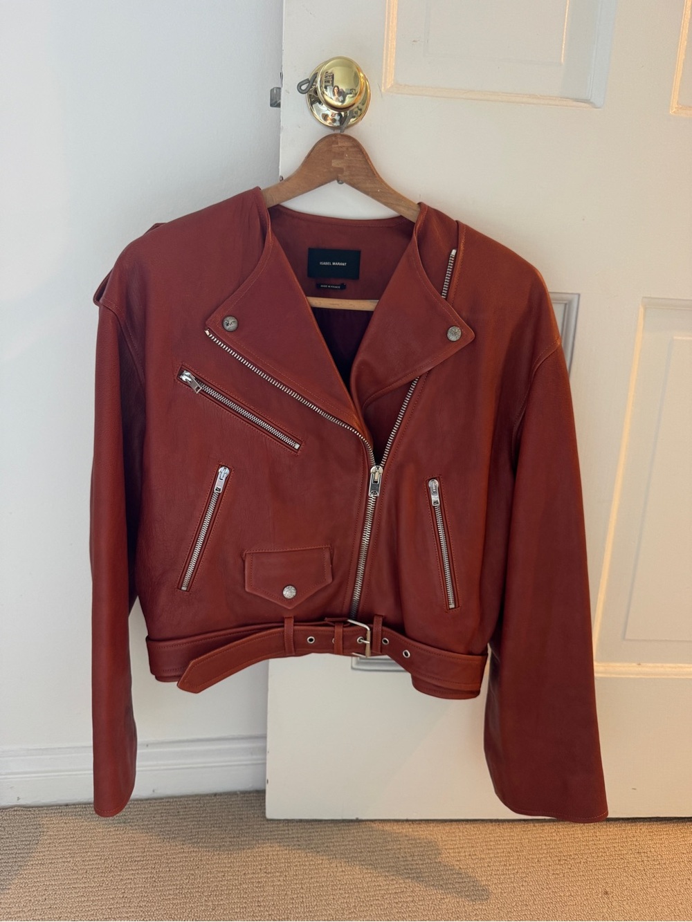 Isabel Marant Burnt Orange Leather Moto Jacket